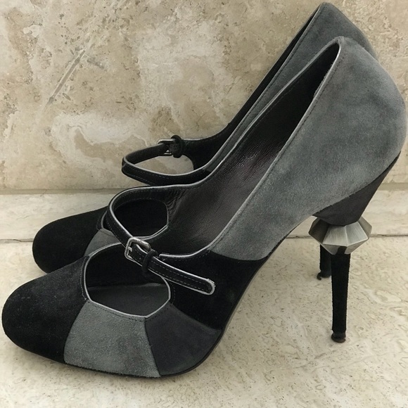Miu Miu Grey & Black Tri color Embellished Heel - Picture 1 of 6